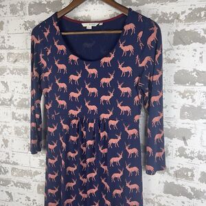 Boden Oh Deer Babydoll Dress Sz 8R Above Knee Navy Blue‎ Salmon Pink Whimsical